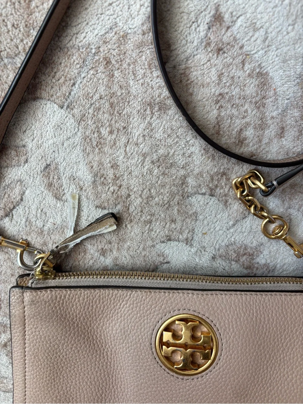 Tory Burch Beige Leather Crossbody Bag with Gold Logo